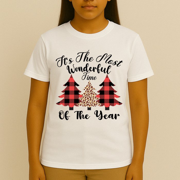 Christmas Trees It's The Most Wonderful Time Of The Year Plaid Leopard Trees T-Shirt