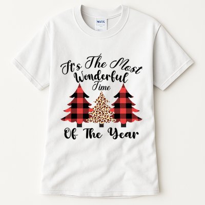 Christmas Trees It's The Most Wonderful Time Of The Year Plaid Leopard Trees Tall T-Shirt