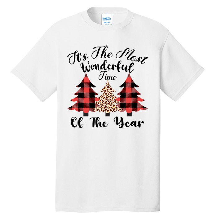 Christmas Trees It's The Most Wonderful Time Of The Year Plaid Leopard Trees Tall T-Shirt