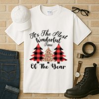 Christmas Trees It's The Most Wonderful Time Of The Year Plaid Leopard Trees Tall T-Shirt