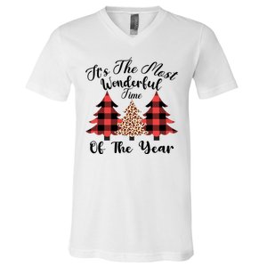 Christmas Trees It's The Most Wonderful Time Of The Year Plaid Leopard Trees V-Neck T-Shirt