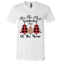 Christmas Trees It's The Most Wonderful Time Of The Year Plaid Leopard Trees V-Neck T-Shirt