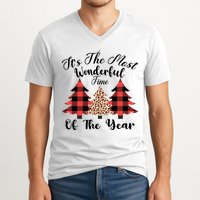 Christmas Trees It's The Most Wonderful Time Of The Year Plaid Leopard Trees V-Neck T-Shirt