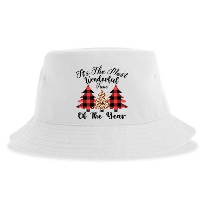 Christmas Trees It's The Most Wonderful Time Of The Year Plaid Leopard Trees Sustainable Bucket Hat