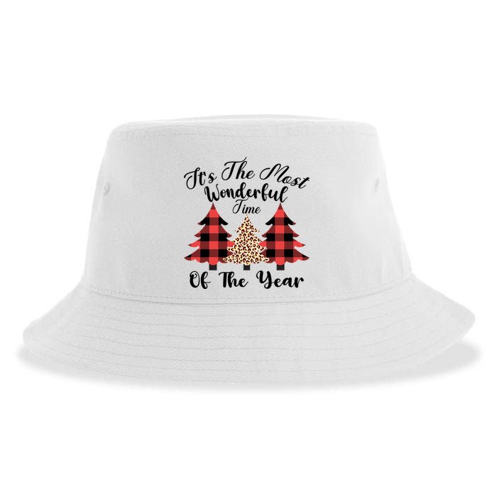 Christmas Trees It's The Most Wonderful Time Of The Year Plaid Leopard Trees Sustainable Bucket Hat