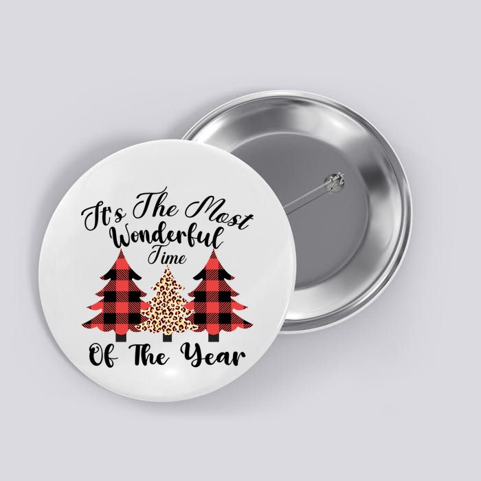 Christmas Trees It's The Most Wonderful Time Of The Year Plaid Leopard Trees Button