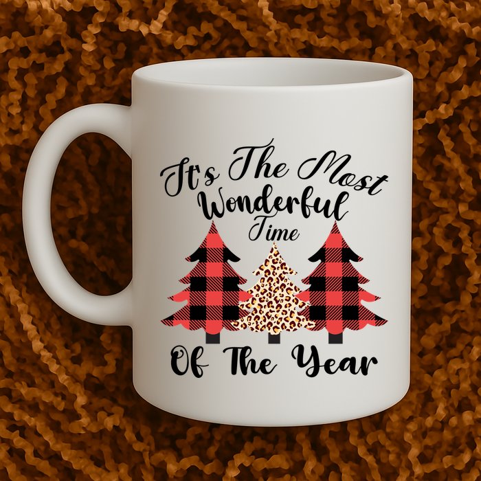 Christmas Trees It's The Most Wonderful Time Of The Year Plaid Leopard Trees Mug