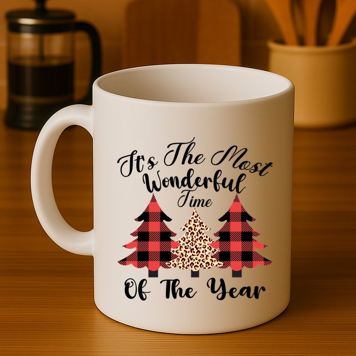 Christmas Trees It's The Most Wonderful Time Of The Year Plaid Leopard Trees Mug