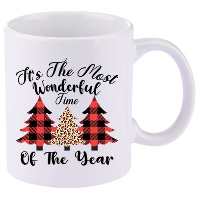 Christmas Trees It's The Most Wonderful Time Of The Year Plaid Leopard Trees 11oz C Handle Ceramic Mug