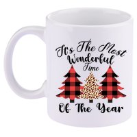 Christmas Trees It's The Most Wonderful Time Of The Year Plaid Leopard Trees 11oz C Handle Ceramic Mug