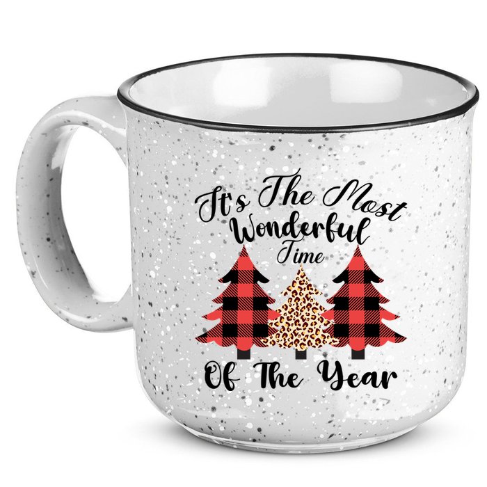 Christmas Trees It's The Most Wonderful Time Of The Year Plaid Leopard Trees 15oz Campfire Ceramic Mug