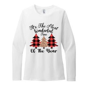 Christmas Trees It's The Most Wonderful Time Of The Year Plaid Leopard Trees Womens CVC Long Sleeve Shirt