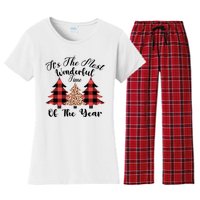 Christmas Trees It's The Most Wonderful Time Of The Year Plaid Leopard Trees Women's Flannel Pajama Set