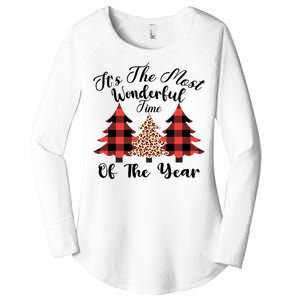 Christmas Trees It's The Most Wonderful Time Of The Year Plaid Leopard Trees Women's Perfect Tri Tunic Long Sleeve Shirt