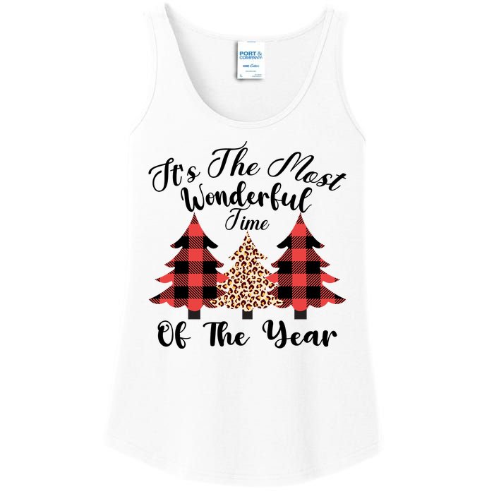 Christmas Trees It's The Most Wonderful Time Of The Year Plaid Leopard Trees Ladies Essential Tank