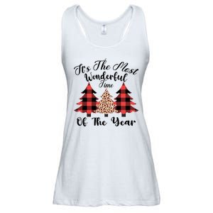 Christmas Trees It's The Most Wonderful Time Of The Year Plaid Leopard Trees Ladies Essential Flowy Tank