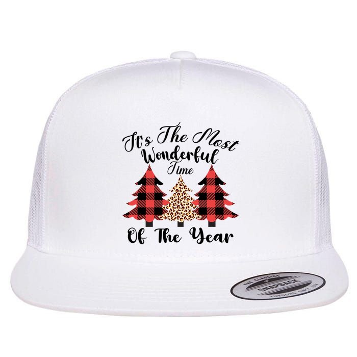 Christmas Trees It's The Most Wonderful Time Of The Year Plaid Leopard Trees Flatbill Hat