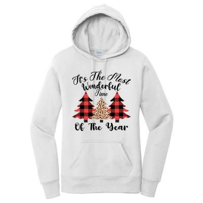 Christmas Trees It's The Most Wonderful Time Of The Year Plaid Leopard Trees Women's Pullover Hoodie