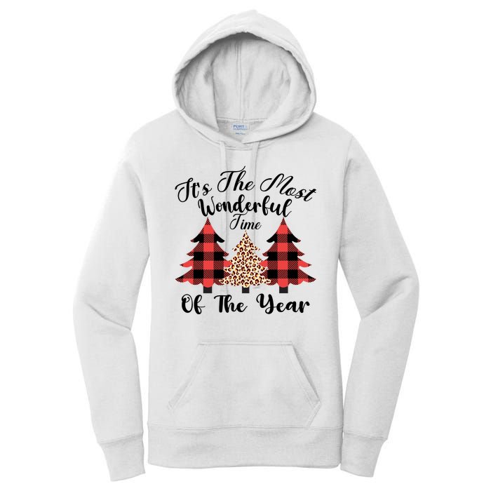 Christmas Trees It's The Most Wonderful Time Of The Year Plaid Leopard Trees Women's Pullover Hoodie