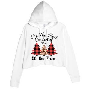 Christmas Trees It's The Most Wonderful Time Of The Year Plaid Leopard Trees Crop Fleece Hoodie