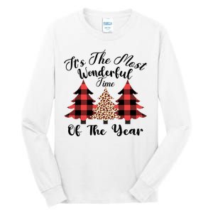 Christmas Trees It's The Most Wonderful Time Of The Year Plaid Leopard Trees Tall Long Sleeve T-Shirt