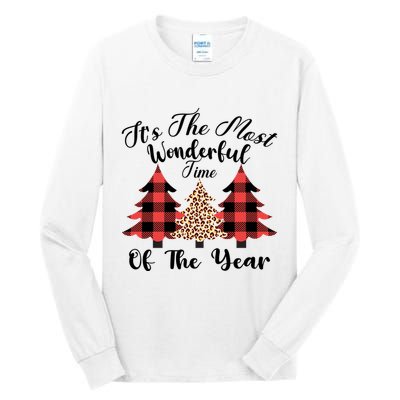 Christmas Trees It's The Most Wonderful Time Of The Year Plaid Leopard Trees Tall Long Sleeve T-Shirt