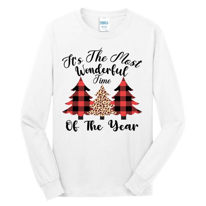 Christmas Trees It's The Most Wonderful Time Of The Year Plaid Leopard Trees Tall Long Sleeve T-Shirt