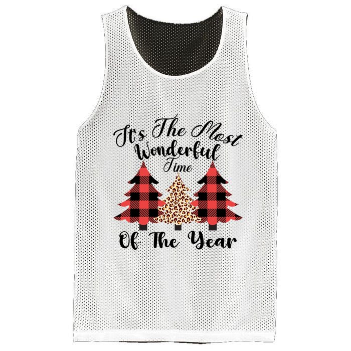 Christmas Trees It's The Most Wonderful Time Of The Year Plaid Leopard Trees Mesh Reversible Basketball Jersey Tank