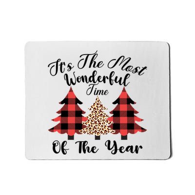 Christmas Trees It's The Most Wonderful Time Of The Year Plaid Leopard Trees Mousepad