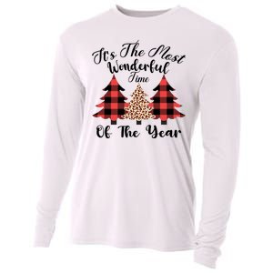 Christmas Trees It's The Most Wonderful Time Of The Year Plaid Leopard Trees Cooling Performance Long Sleeve Crew