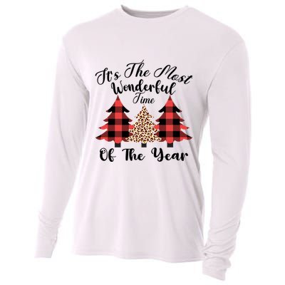 Christmas Trees It's The Most Wonderful Time Of The Year Plaid Leopard Trees Cooling Performance Long Sleeve Crew
