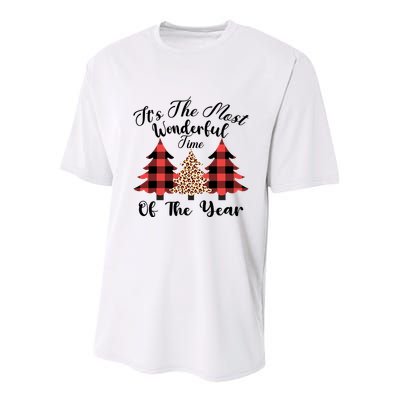 Christmas Trees It's The Most Wonderful Time Of The Year Plaid Leopard Trees Youth Performance Sprint T-Shirt
