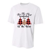 Christmas Trees It's The Most Wonderful Time Of The Year Plaid Leopard Trees Youth Performance Sprint T-Shirt