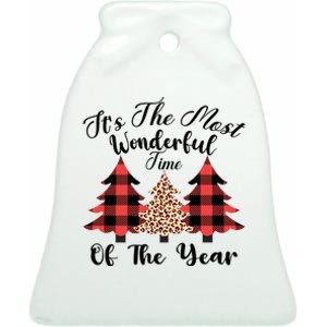 Christmas Trees It's The Most Wonderful Time Of The Year Plaid Leopard Trees Ceramic Bell Ornament