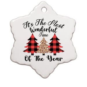 Christmas Trees It's The Most Wonderful Time Of The Year Plaid Leopard Trees Ceramic Star Ornament