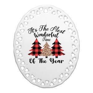 Christmas Trees It's The Most Wonderful Time Of The Year Plaid Leopard Trees Ceramic Oval Ornament