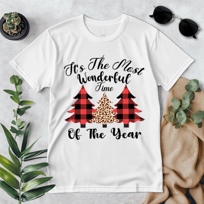 Christmas Trees It's The Most Wonderful Time Of The Year Plaid Leopard Trees Premium T-Shirt