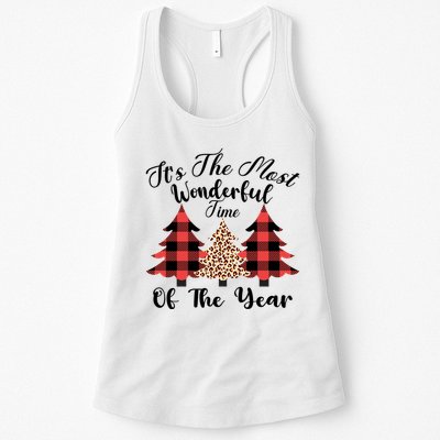 Christmas Trees It's The Most Wonderful Time Of The Year Plaid Leopard Trees Womens Tank Top