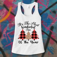 Christmas Trees It's The Most Wonderful Time Of The Year Plaid Leopard Trees Womens Tank Top