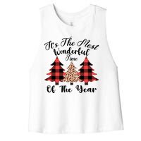 Christmas Trees It's The Most Wonderful Time Of The Year Plaid Leopard Trees Women's Racerback Cropped Tank