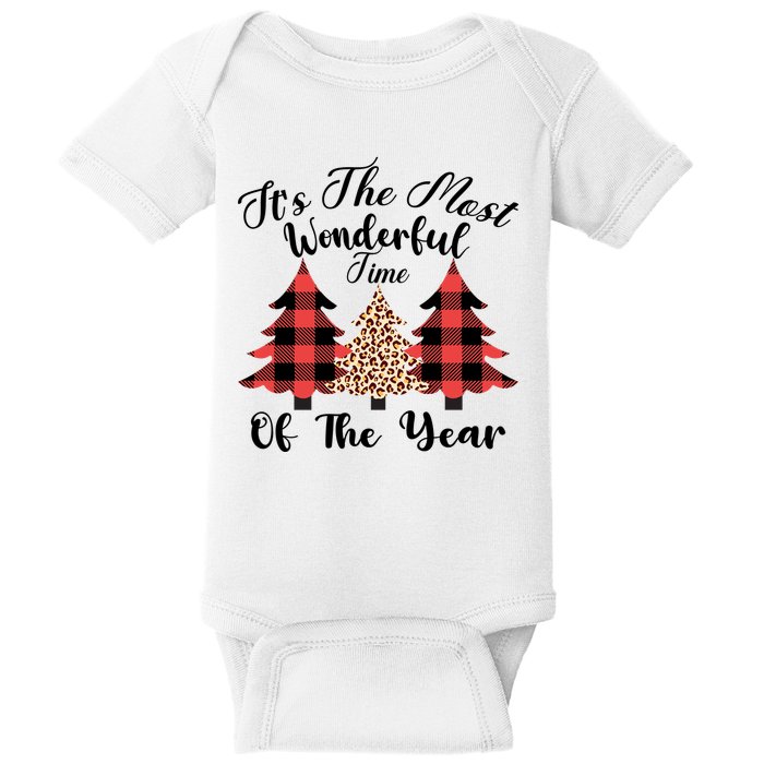 Christmas Trees It's The Most Wonderful Time Of The Year Plaid Leopard Trees Baby Bodysuit