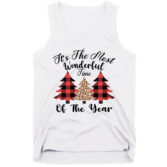 Christmas Trees It's The Most Wonderful Time Of The Year Plaid Leopard Trees Tank Top