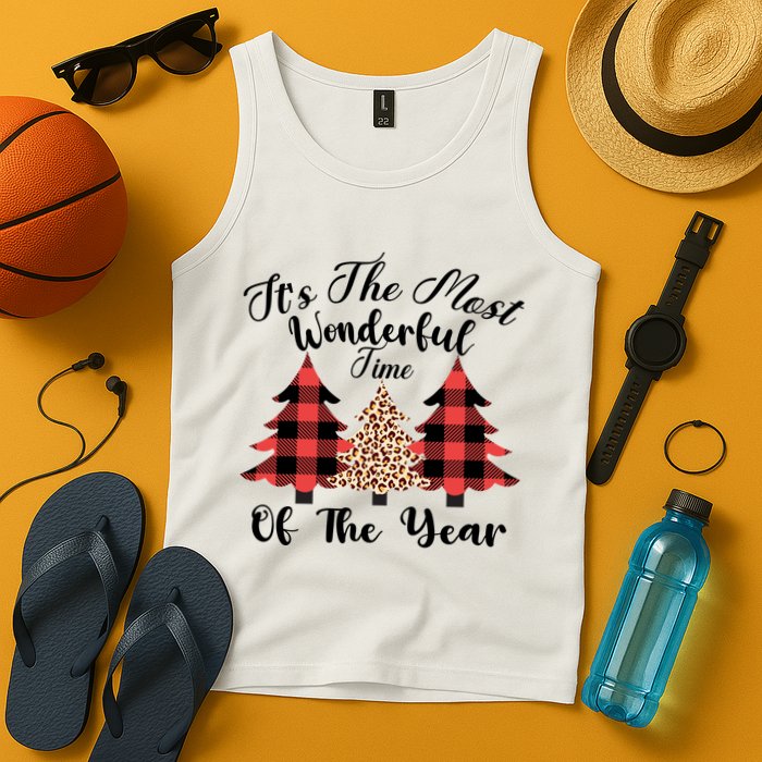 Christmas Trees It's The Most Wonderful Time Of The Year Plaid Leopard Trees Tank Top