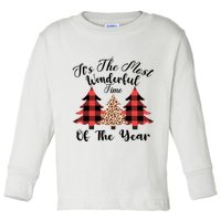 Christmas Trees It's The Most Wonderful Time Of The Year Plaid Leopard Trees Toddler Long Sleeve Shirt