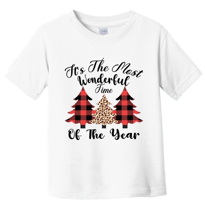 Christmas Trees It's The Most Wonderful Time Of The Year Plaid Leopard Trees Toddler T-Shirt