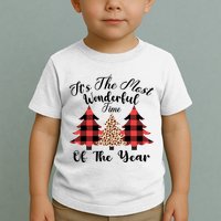 Christmas Trees It's The Most Wonderful Time Of The Year Plaid Leopard Trees Toddler T-Shirt