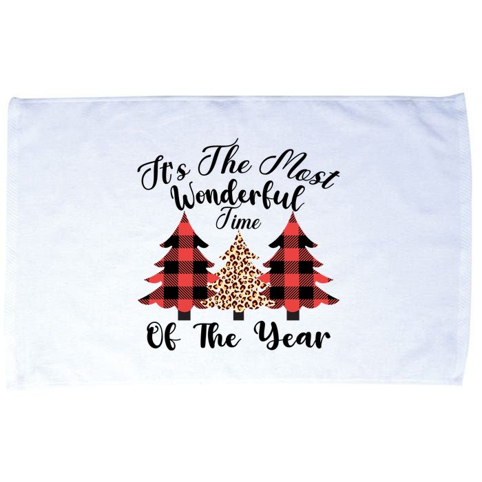 Christmas Trees It's The Most Wonderful Time Of The Year Plaid Leopard Trees Microfiber Hand Towel