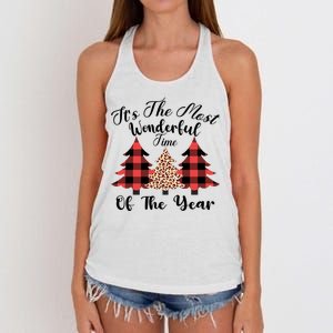 Christmas Trees It's The Most Wonderful Time Of The Year Plaid Leopard Trees Women's Knotted Racerback Tank