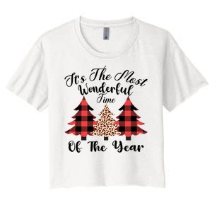 Christmas Trees It's The Most Wonderful Time Of The Year Plaid Leopard Trees Women's Crop Top Tee