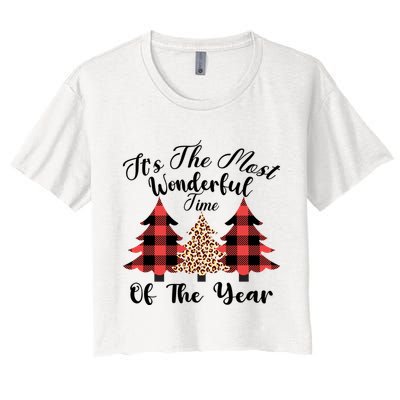 Christmas Trees It's The Most Wonderful Time Of The Year Plaid Leopard Trees Crop Top